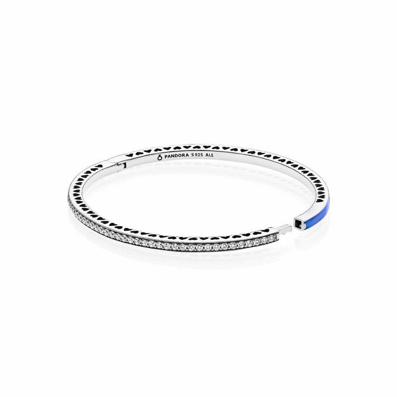 Radiant Hearts Of Pandora Bangle Bracelet Ireland - Sterling Silver/Enamel/Blue/Cubic Zirconia - 164